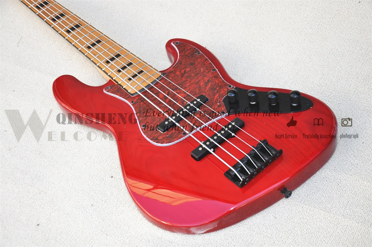 Pre-customized electric guitar bass,5 strings ja bass,ASH wood body red Tortoise shell pickguard active battery