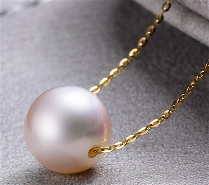 

HABITOO 18K Yellow Gold Chain Necklace Real 8-9mm White Round Freshwater Pearl Pendant for Women Fashion Jewelry Charming Gifts