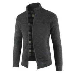 Men Jacket Zip Thick Knitted Sweater Cardigan Pockets Warm Jacket Slim Coat мужская куртка