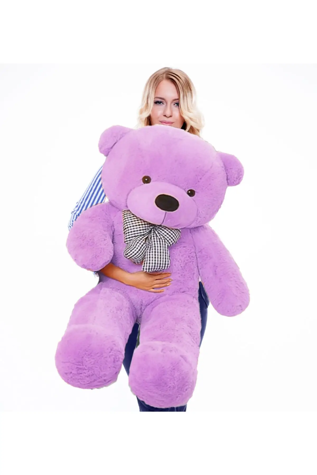 

Plush Big Cute Purple Soft Teddy Bear Bow Tie 130 cm Souvenir Valentine Gifts