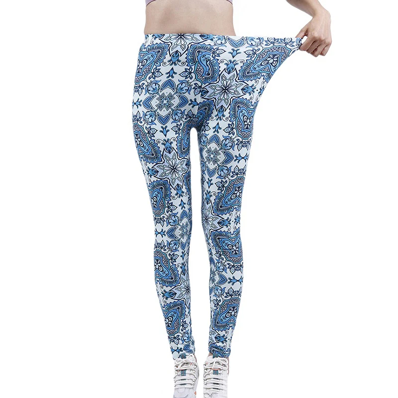 YSDNCHI wysokiej zwężone legginsy kobiety Stretch sport drukuj Running Legging Femme Fitness najniższy dziewięciopunktowe spodnie legginsy Mujer