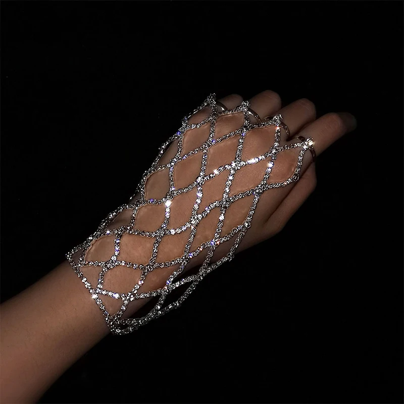 Stonefans Ring Charm Finger Mesh Linked Bracelet Jewelry Femme for Women Hand New Fashion Luxury Bangles 2022 Designer Wholeslae