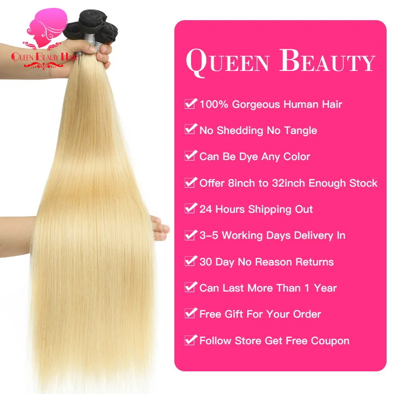 Ombre Blonde Hair Bundles Brazilian Human Hair Weave Bundles Remy Hair Extension Black Roots 1B 613 Straight Human Hair Bundles