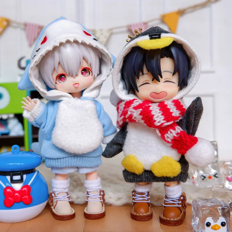 OB11 Clothes Cute Shark and Penguin Hooded Sweater Coat for GSC Body, Body9, MOLLY, 1/12bjd Doll Clothes Accessories