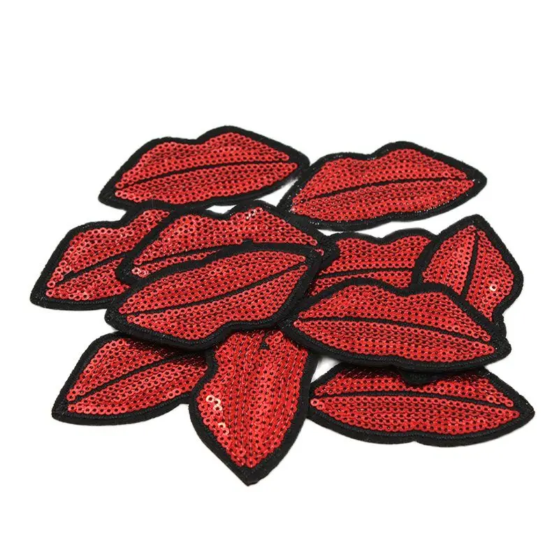 10pcs/lot Iron On Red Mouth Patches Diy Lip Stickers for women jeans coats Embroidery sewing Appliqued for lady clothes Badge