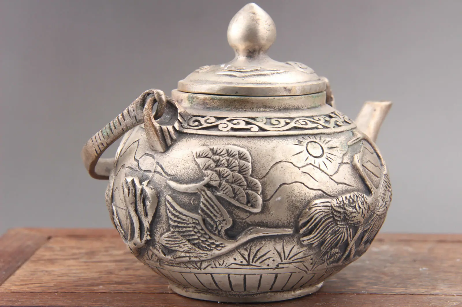 Exquisite china hand carving Cupronickel bird teapot & qianlong Mark