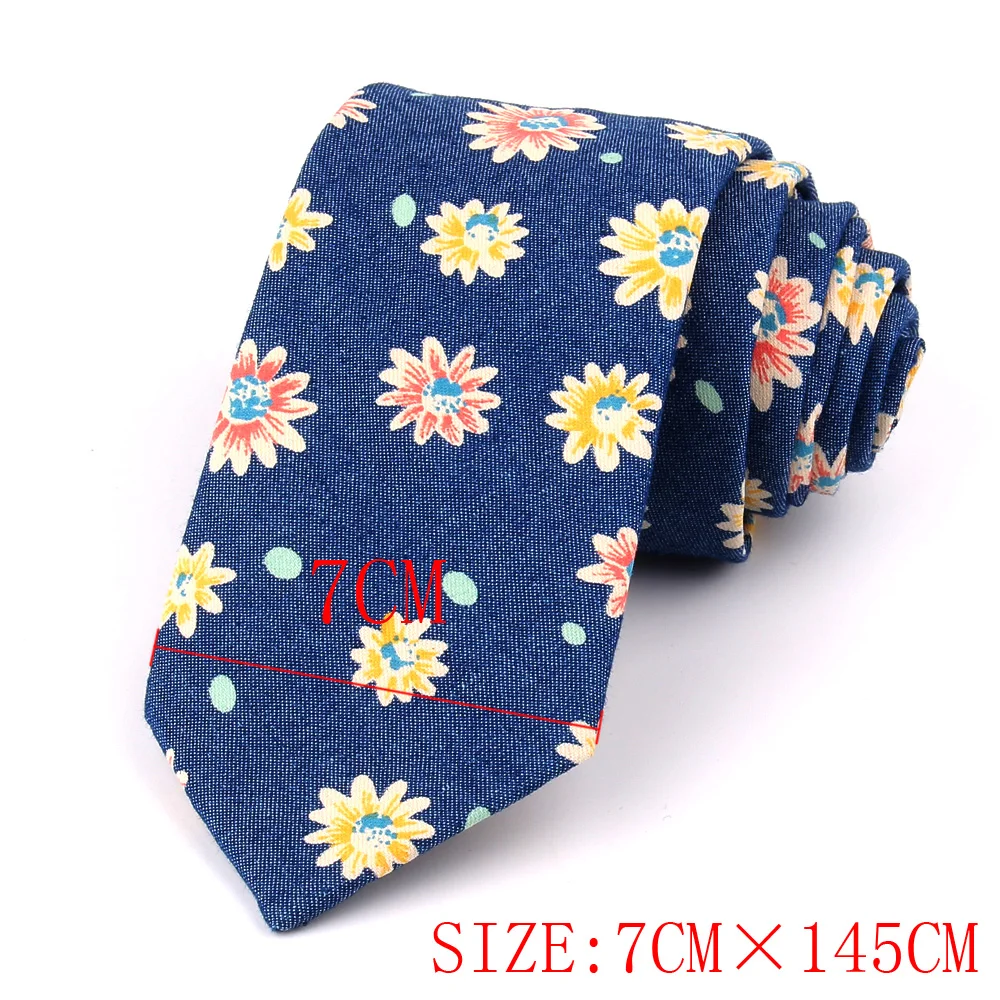 New Denim Neck Ties For Men Fashion Jeans Print Tie 7cm Casual Slim Neck Tie Skinny Necktie For Wedding Party Cotton Mens Ties