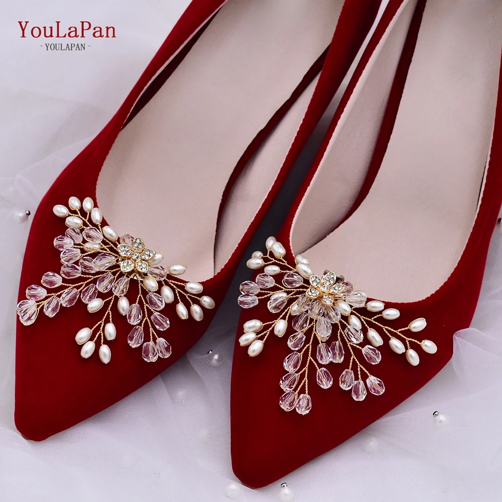 YouLaPan X10 2pcs/lot Bride Shoe Clip Wedding Shoes Buckle Clip-on Women Bride High Heel Charms Luxury Pearl Shoe Buckle