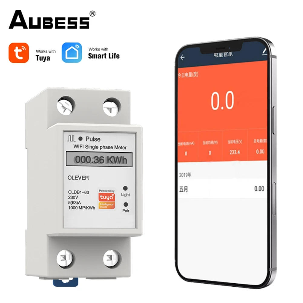 

Single Phase Din Rail Smart Wifi Intelligent Energy Meter Power Consumption Kwh Meter Tuya App Works With Alexa Google Home