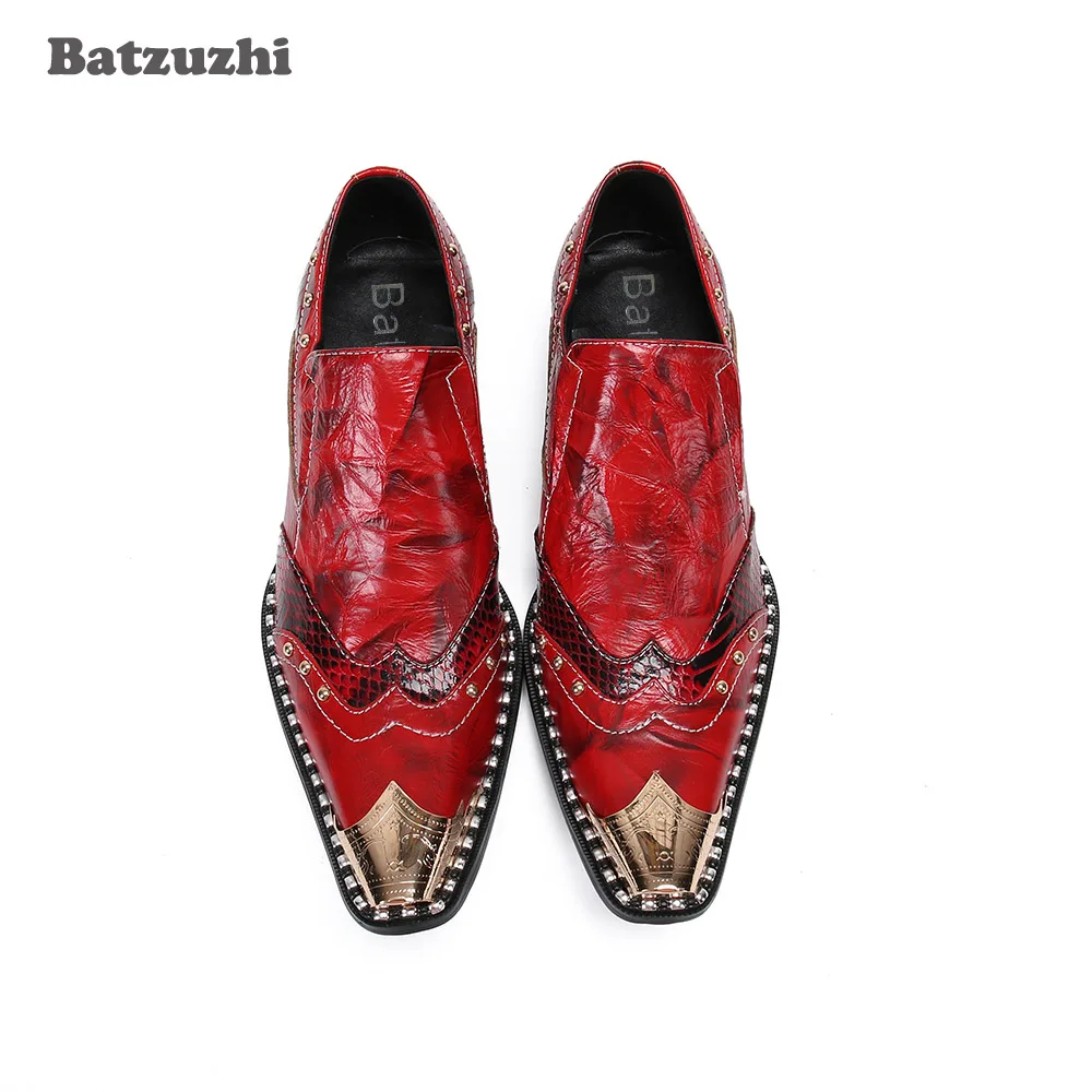 

Batzuzhi Italian Leather Mens Dress Shoes Vintage Metal Pointed Toe Chaussure Homme Formal Leather Shoes Men, Big Sizes 38-46