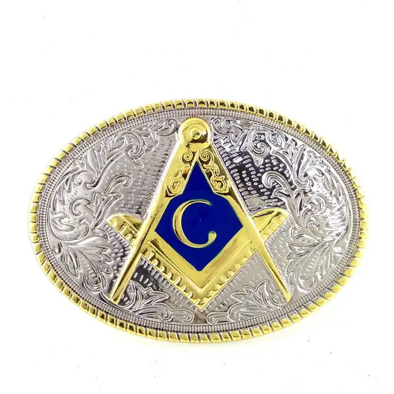 Cool Freemason Golden Big Oval Metal Belt Buckle for Men Casual Jeans Western Cowboy DIY Accessories Fashion Male Gift Boyfriend