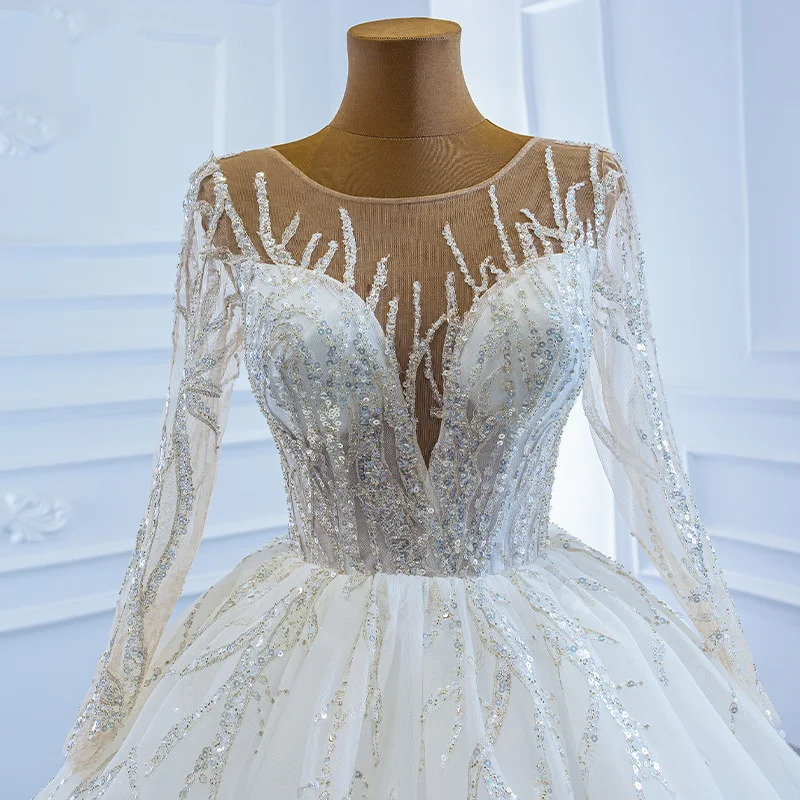 J67199 – robe de mariée de luxe à paillettes et perles, tenue romantique de célébrité à manches longues, nouvelle collection, 2020