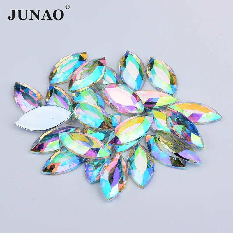 JUNAO 12*25mm Large Crystal AB Flatback Rhinestones Horse Eye Shaped Acrylic Stones Scrapbook Strass Diamond for Decoration