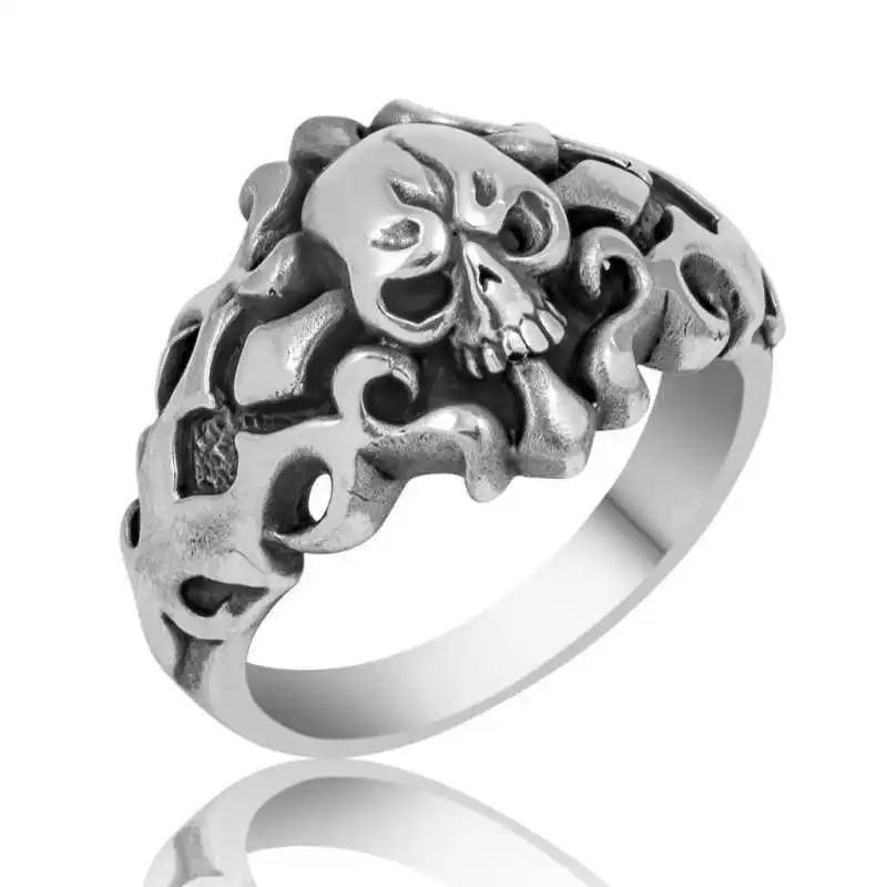 Silver Skull Men's Ring - 925 Sterling Men's Jewelry Wedding Birthday Gift - Box - Men - Fashion - Botiva - Size - Turkish - Patterned Embroidered