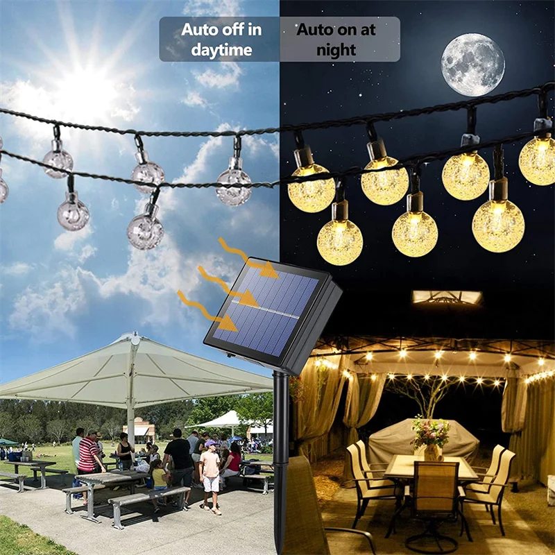 Crystal Globe Solar String Lights Outdoor Waterproof Fairy Lights with 8 Lighting Models String Light For Garden Christmas Party