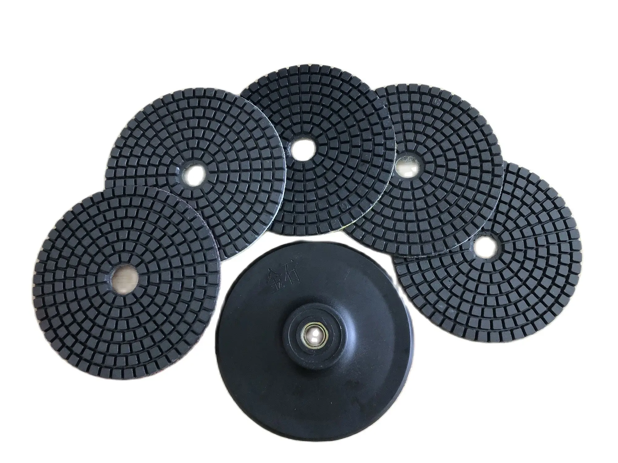 

5PCS/1Set 4 Inch 100mm Black Wet Diamond Polishing Pads Kit With A M14 Backer For Granite Stone Concrete Marble Polishing