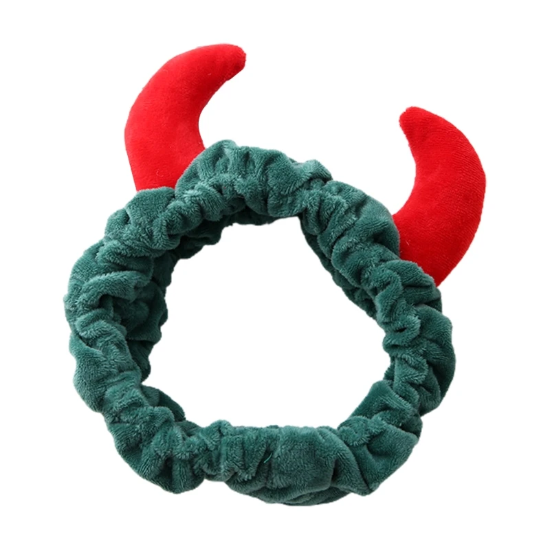 Plush Red Ox Demon Horns Headband Makeup Shower Wash Face Sport Velvet Hair Band A0NF