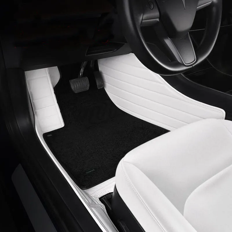 Full encirclement special surrounded white floor mat for Tesla Model 3 Interior dust-proof leather pad for Tesla Model Y Model S