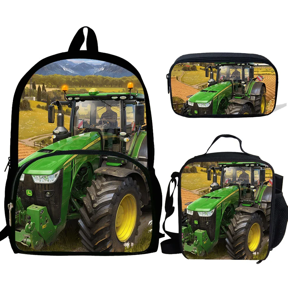 

16inch Mochila Farm machinery Print Rucksack Cute Backpack Boys School Bags For Kids Bookbags Gift Girls Children 3 SET