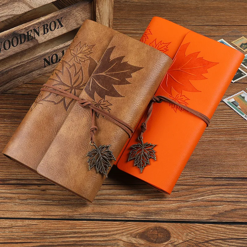 A5 A6 A7 Travelers Vintage Maple Leaf Notebook PU Leather Blank Kraft Diary Note Book Journal Sketchbook Stationery