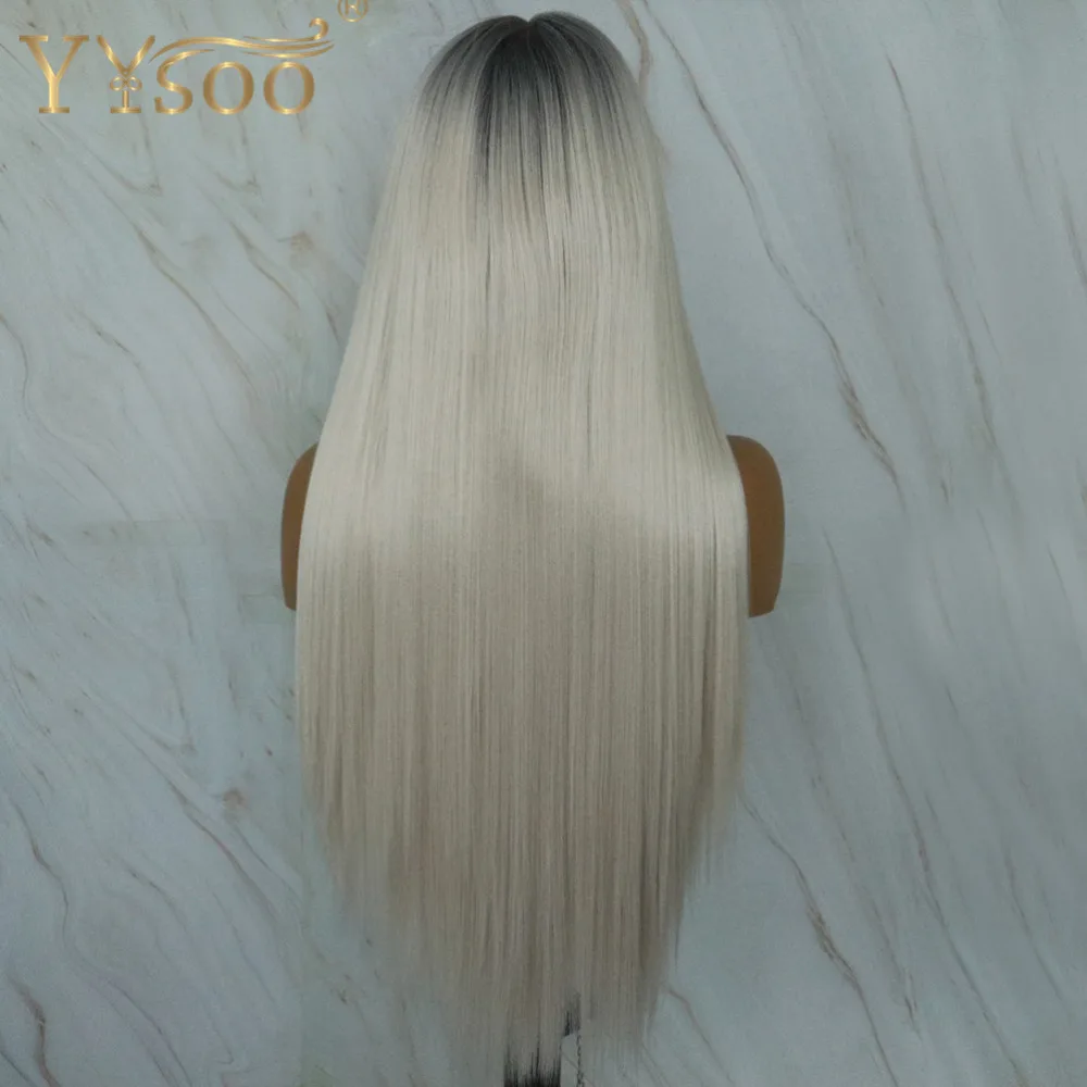 YYsoo Long 4/60 Ombre 13x4 Synthetic Lace Front Wigs for Women Dark Roots Silky Straight Japan Futura Hair Heat Resistant Wig