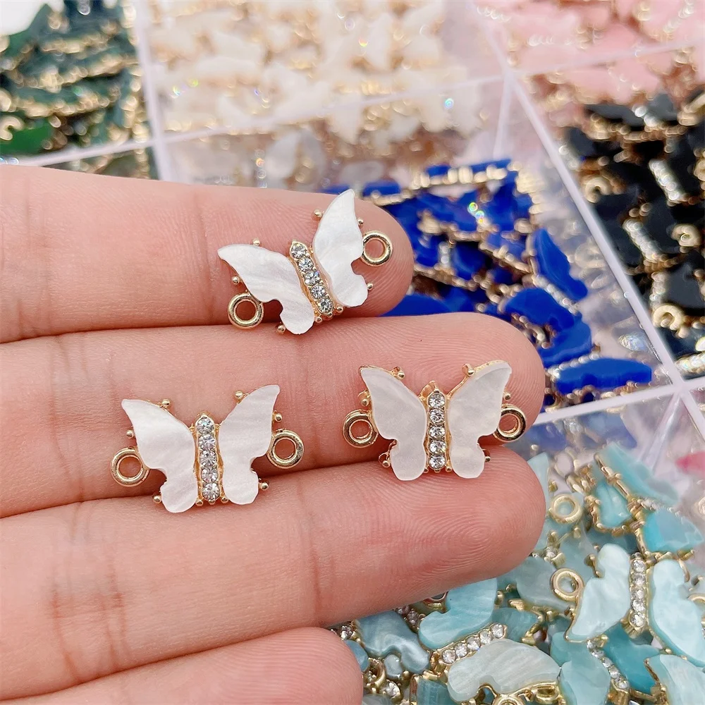 NEW 12Pcs/Set Creative Colorful Acrylic Butterfly Connector Pavé Zircon Jewelry Accessories For Bracelet Jewelry Making Supplies