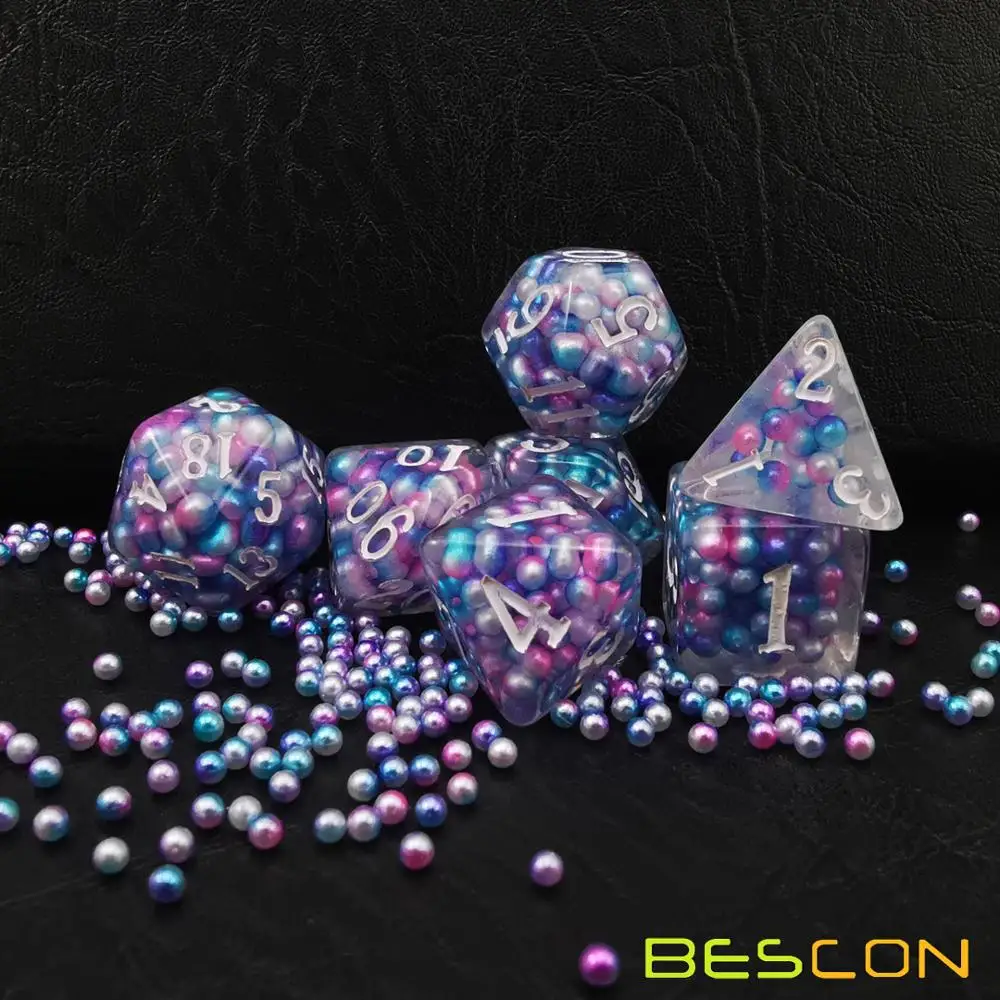 Bescon Peacock Pearl Polyhedral Dice Set, Pearl Poly RPG Dice set of 7