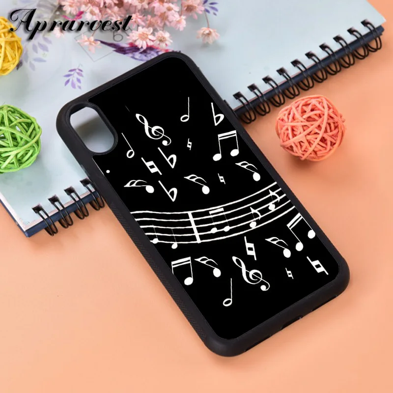 Aprarvest Music Notes Black Silicone Rubber Phone Case Cover For iPhone 6 6S 7 8 PLUS X XS XR 11 12 MINI PRO MAX