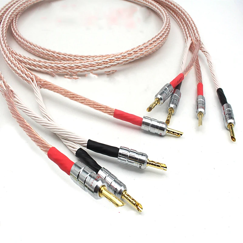 1 pair audio Hi-end DIY HIFI Silver Plated Y shape spade to banana plugs 12TC 24 core speaker cable Cord Wire