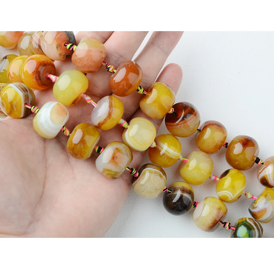 Smooth Round oval yellow pattern agate natural stone beads For DIY Necklace Bracelet Woman Gift Jewelry Making 15