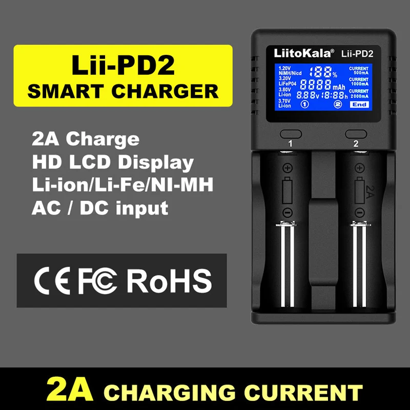 LiitokalaLii-PD2 Lii-PD4 18650 3.7V akumulator litowo-jonowy ładowarka 1.2V NiMH 3.2V LiFePO4 21700 18350 18500 AAA 3.85V cargador 26650 baterii