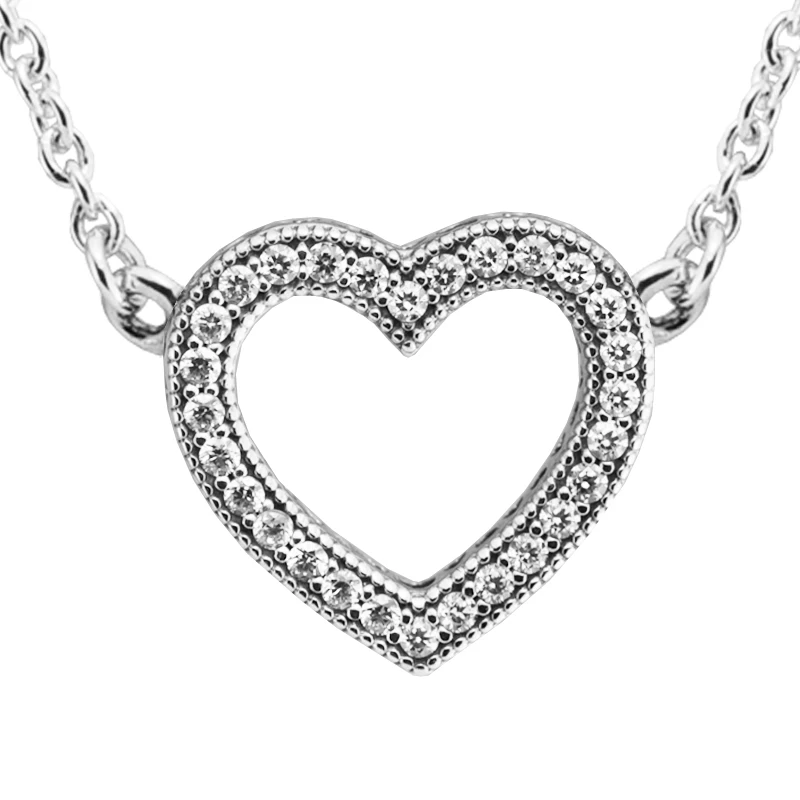 

Valentine's Day Loving Hearts Necklace With Clear CZ 925 Sterling Silver Jewelry Necklace For Woman Elegant Fashion Jewelry