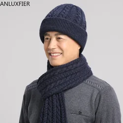 H7148 Adult Middle Age Elderly Man Hat Winter Wool Thicken Cap Father Ear Protection Knitted Hats Dad Outdoor Warm Fashion Scarf