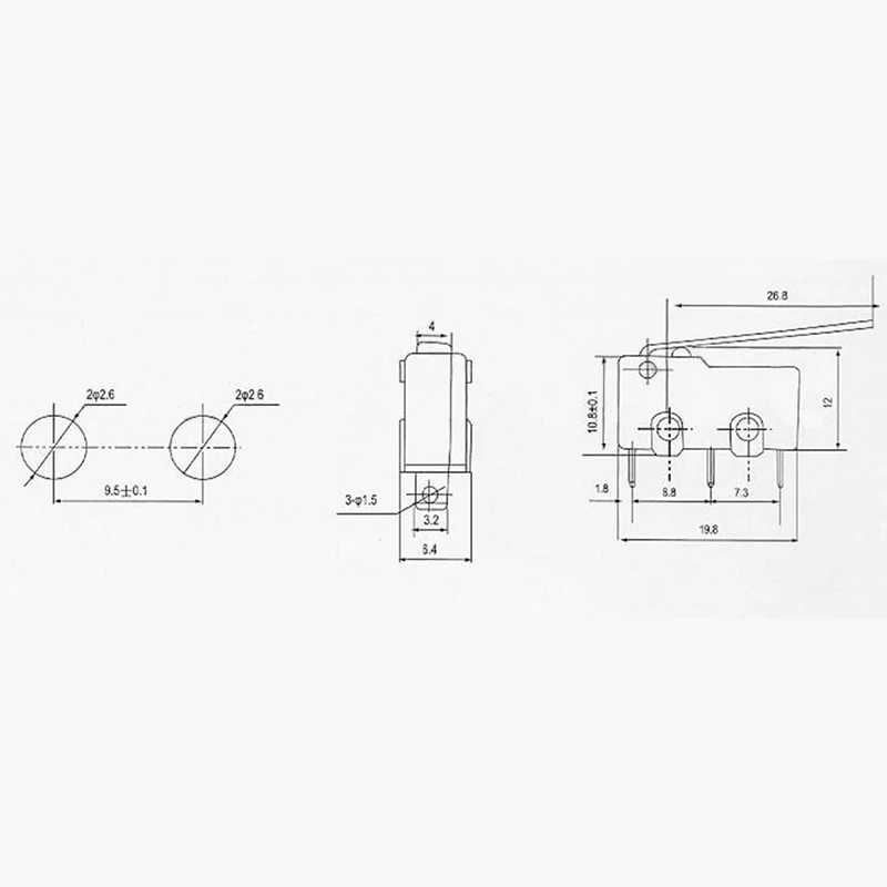 Microinterruptores táctiles de 3 pines, NO + NC 3a/5a 125VAC 250VAC, Mini interruptor de límite, microinterruptores con palanca larga de 29mm, 10