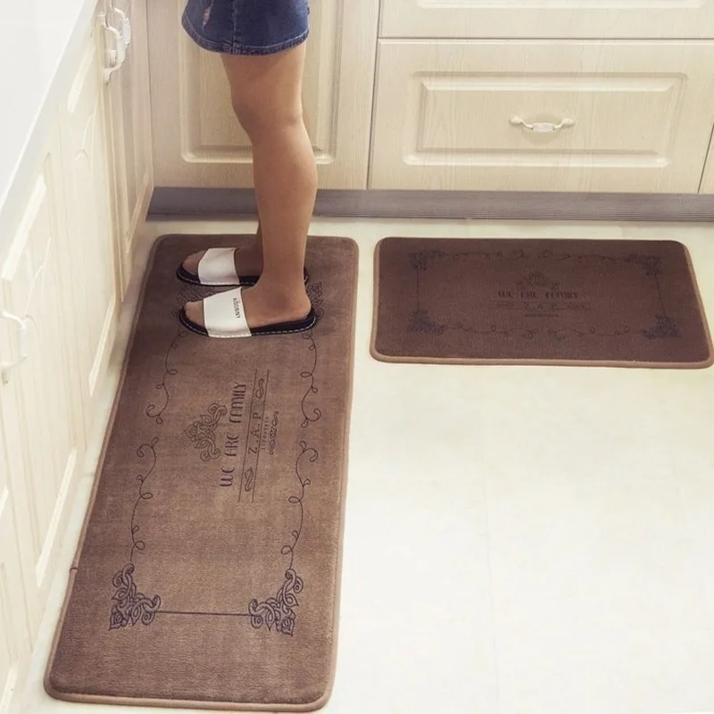 

European Retro Fashion Kitchen Floor Mats Super Soft Water Absorbent and Antiskid Kitchen Rug Bathroom Doormat 2Pcs/Set WY72304