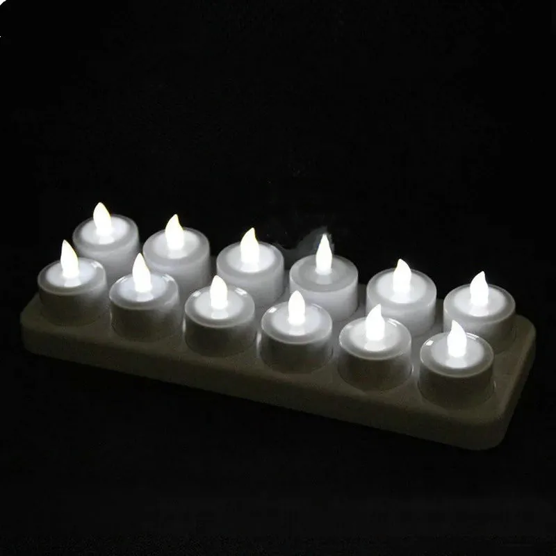 

Pack of 12 Rechargeable Led candle Flameless TeaLight Electric Lamp Waxless Home Wedding Xmas Party Table decoration-Cool White