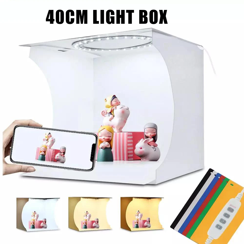 Folding Lightbox 40cm Portable Photography Photo Studio Tent LED Softbox Background Kit USB Mini Light Box For DSLR Camera