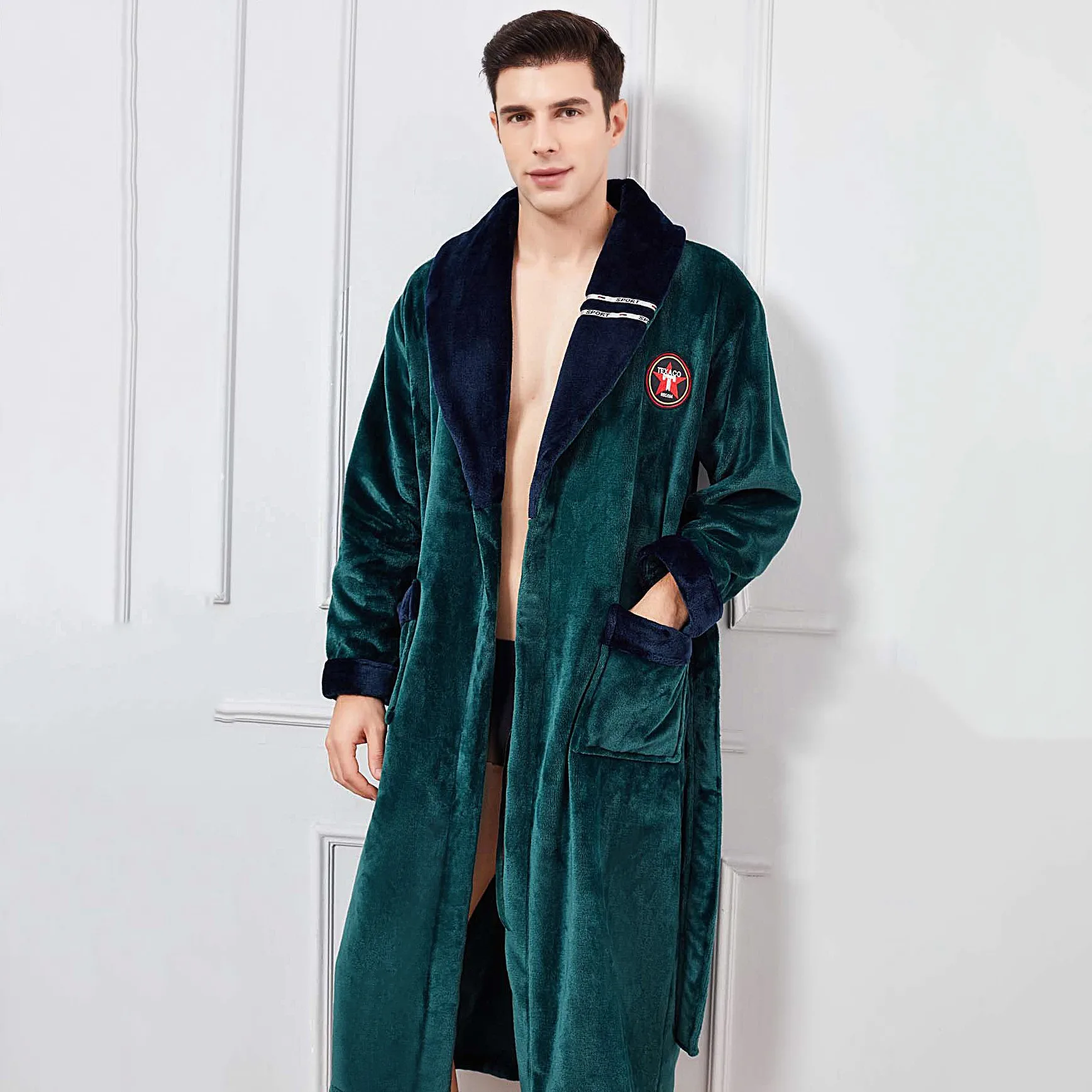 Winter Thicken Warm Nightwear Flannel Men Robe Kimono Bath Gown Coral Fleece Nightgown Casual Loose Home Clothes Plus Size 3XL