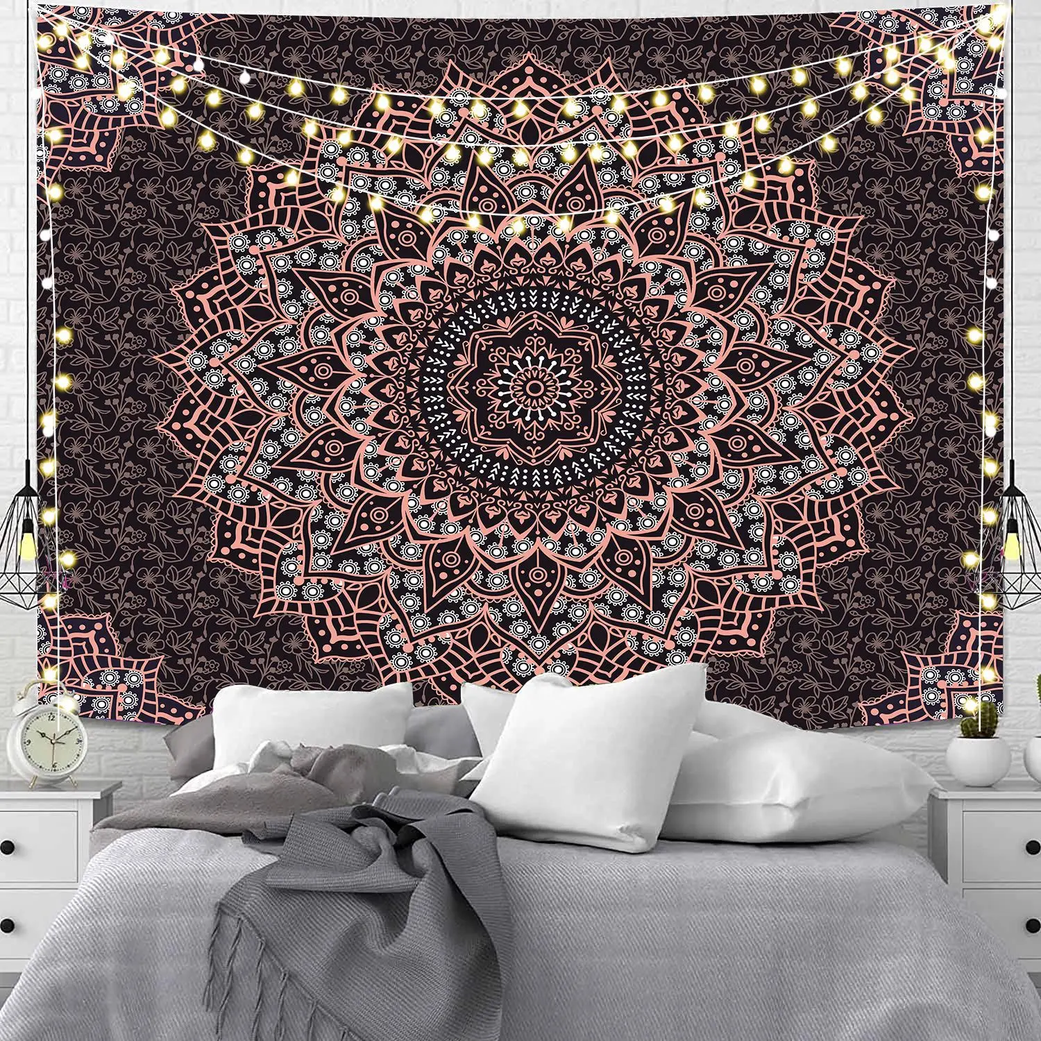 Mandala Wall Tapestry Floral Medallion Printed Tapestry Wall Hanging Bohemian Style Apartments Bedroom Decor With Accessories