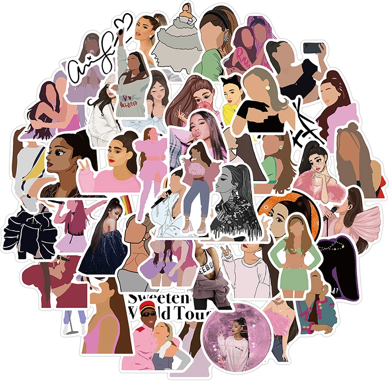 10/30/50pcs Ariana Grande Singer Stickers Waterproof Laptop Phone Skateboard Notebook Motorcycle Computer Phone Toy Kids Sticker