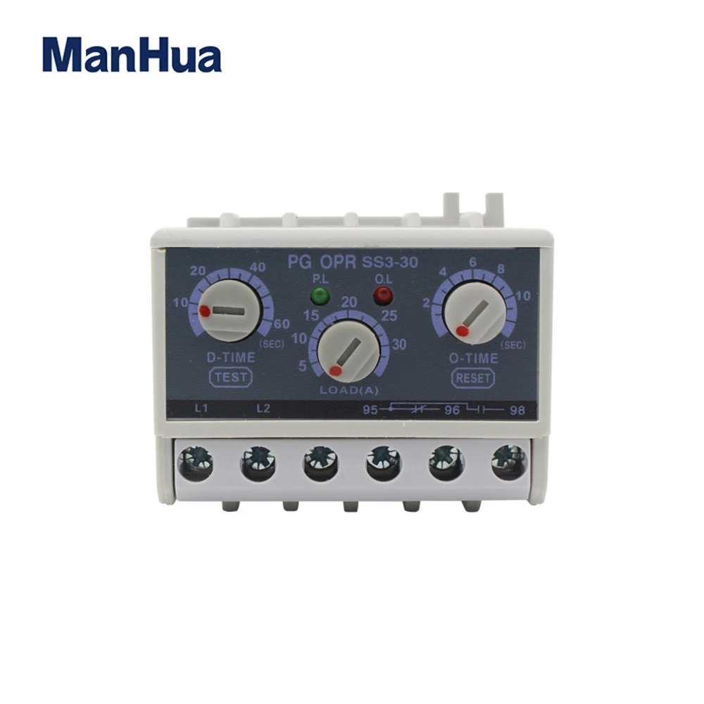 ManHua 5-30A 90V-260V PG OPR SS3-30 Independently Adjustable Starting Trip Delay Electronic Overload Relay protection