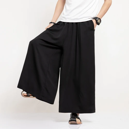 2023 männer Sommer Dünne Breite Bein Hosen Männer Weiß Harajuku Streetwear Harem Hosen Männlichen Chinesischen Stil HanFu Kongfu Rock Hosen