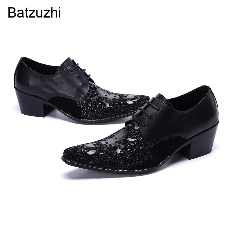 

Batzuzhi Luxury Leather Men's Leather Dress Shoes Vintage Metal Pointed Toe Black Business Leather Shoes Man Wedding, EU38-46