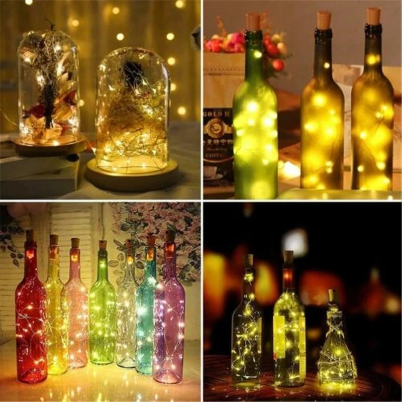 Guirnalda de luces LED de alambre plateado de cobre, tapón de botella para artesanía de vidrio, decoración de boda y Navidad, 1 unidad, 1M, 2M