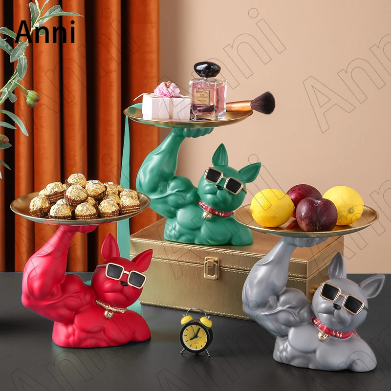 

Creativity Kirin Arm Bulldog Resin Figurine Nordic Modern Coffee Table Desktop Candy Snacks Storage Ornaments Home Decoration