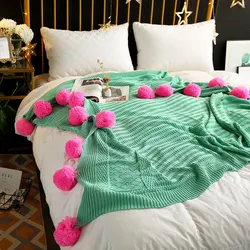 Balls Blanket Knitted Pompons Bedspread Soft Cobertor Macaron Color Fresh Woven Throw Nordic Style Sofa Bedding Decorating