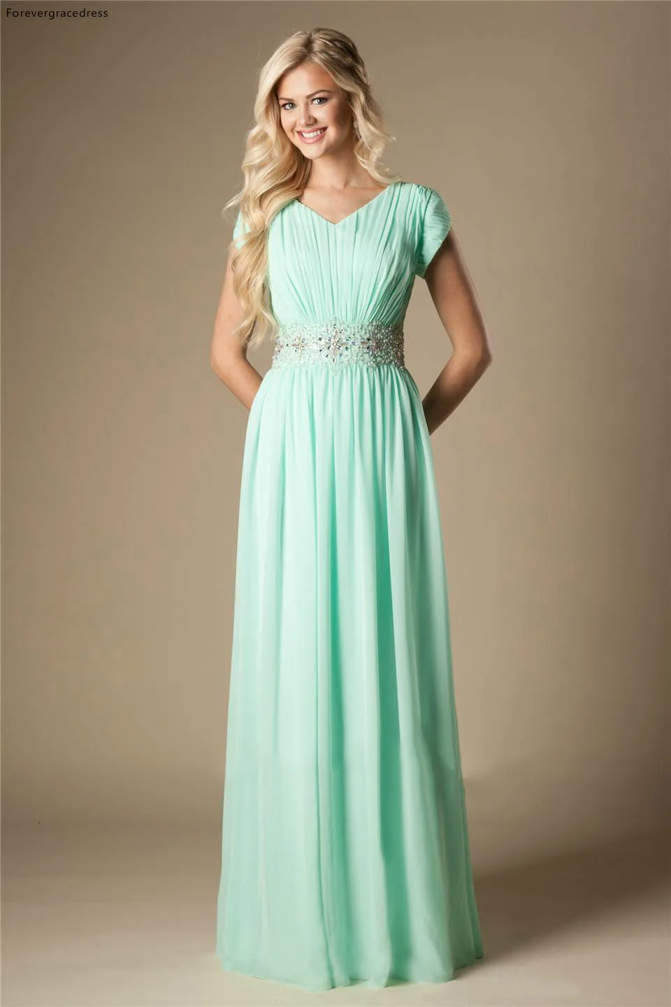 High Quality Beaded Mint Green Bridesmaid Dress Modest A-Line Chiffon Formal Maid of Honor Wedding Guest Gown Custom Made