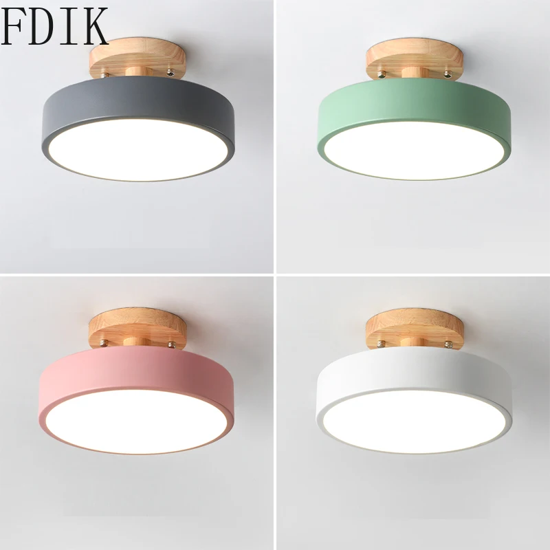 

Macaron Wooden Led Ceiling Light Modern Round Metal Ceiling Lamp for Home Bedroom Corridor Bathroom Loft Decor Lighting Fixtures