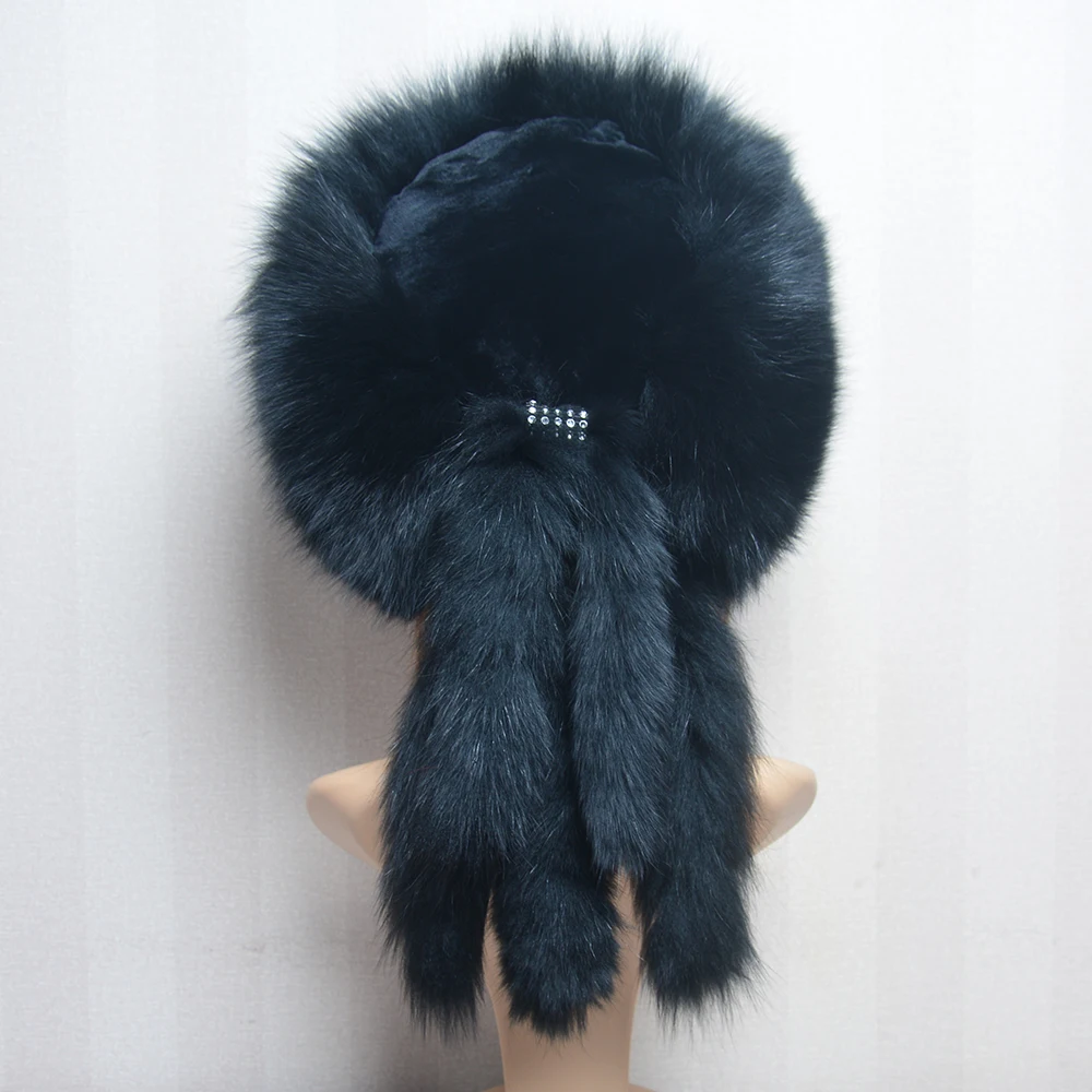 Women's Russian Ushanka Aviator Trapper Fox Fur Bombers Hat Real Fox Fur Hats Mongolian Hat Thick Warm Beanie Hat Fluffy Fur Hat