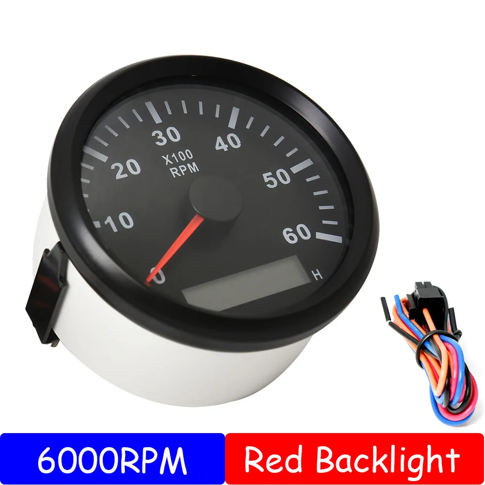 85MM Tachometer 0-6000RPM with Hourmeter Marine Outboard Boat Truck Car RV 3000RPM Tacho Meter Red Backlight